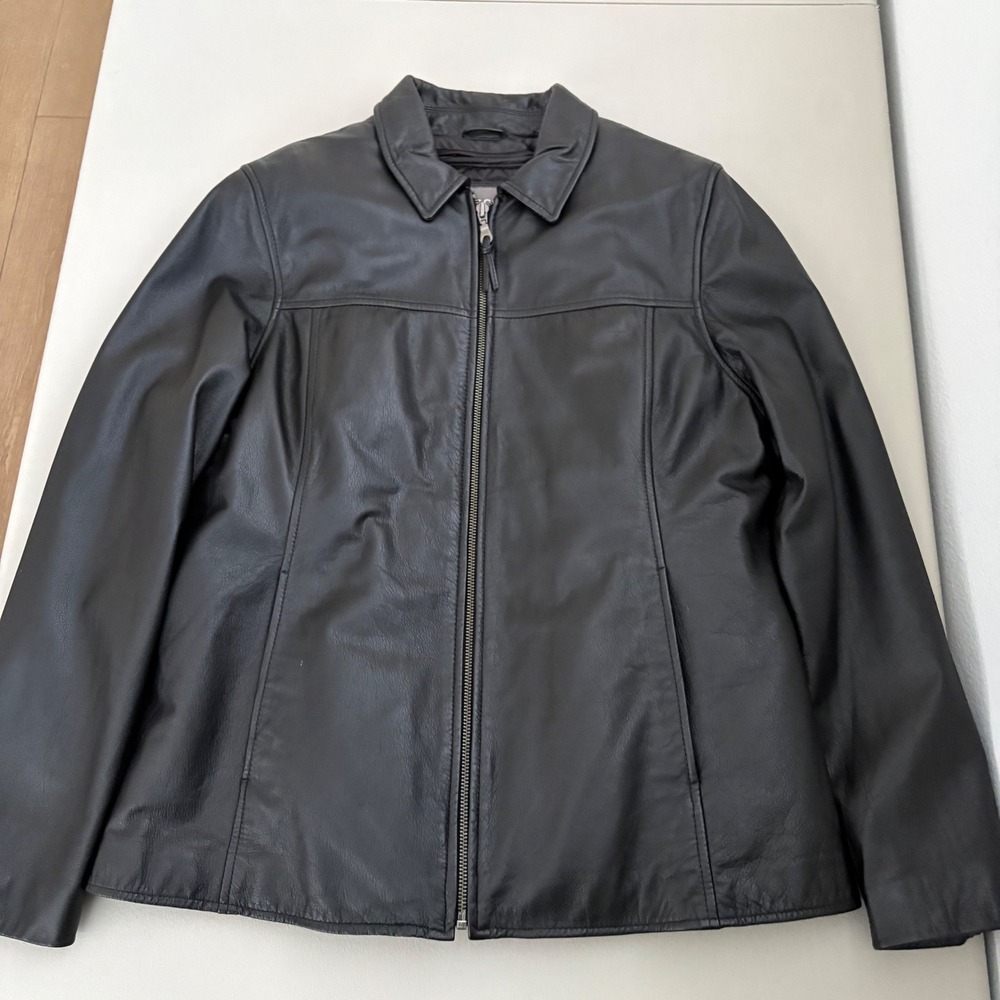 Wilsons Leather Jacket Black Thinsulate Ultra Insulated Zip Up Womens LG Biker - Picture 8 of 13